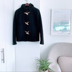 Zara | Hooded navy pea coat with toggles & zipper